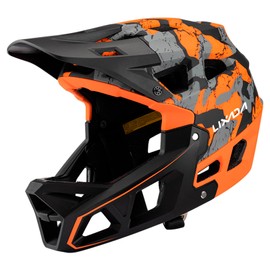 Downhill MTB Full Face Helmet Adult,SHUAIGUO Full Face Mountain Bike Helmet Adult Racing Downhill MTB Helmet for Mountain Bike,for head circumference 59-61cm(Camouflage Orange & L)