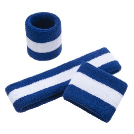 ONUPGO Kids Sweatbands Toddler Headband Wristband Set - Athletic Cotton Baby Sweat Band for Kids Youth Baby (1 Headband + 2 Wristbands) (Blue/White/Blue)