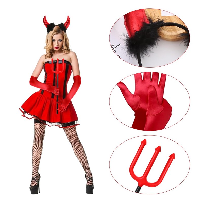 Sprinlot Women's Long Gloves, Devil Gloves, Headband, Trident Set, 1920s