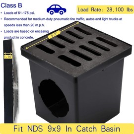 MOSINSBO Cast Iron Drain Grate 9x9 in for NDS Catch Basin, B-Class 28100 lbs Heavy-Duty Driveway Channel Cover for Polylok, Outdoor Trench Drainage Grate, Square Metal Sewer Cover (True 8.9x8.9)