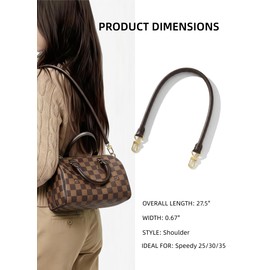 Replacement Leather Straps Fits Speedy Soft 25/30/35 Bags, Length 27.5 Inches, Comfortable Shoulder or Hand Carry Style(Ebene)