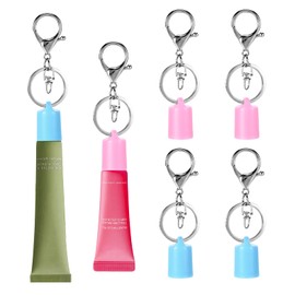 Hoohnnaa 4Pcs Lip Gloss Holder Keychain Cap for Summer Fridays, Lip Balm Holder Keychain Compatible with Summer Fridays & LANGIGE (Blue*2 & Pink*2)
