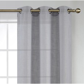 MIUCO Semi Sheer Curtains Poly Linen Textured Solid Grommet Curtains 95 Inches Long for Bedroom 2 Panels (2 x 37 Wide x 95" Long) Silver