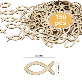 150 Pieces Wooden Fish Decorative Scatter Decoration, Wooden Fish Decoration, Table Decoration, Christening Decoration, Decoration for Boys, Christening Communion Confirmation Decoration (Wood Colour)