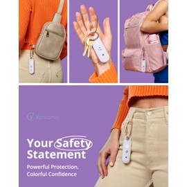 Vantamo Personal Alarm for Self Defense with Low Battery Notice, Strobe Light & Extra Loud 130 dB Double Speakers Safety Keychain Set for Women, Rechargeable Panic Button for Womens Self Defense