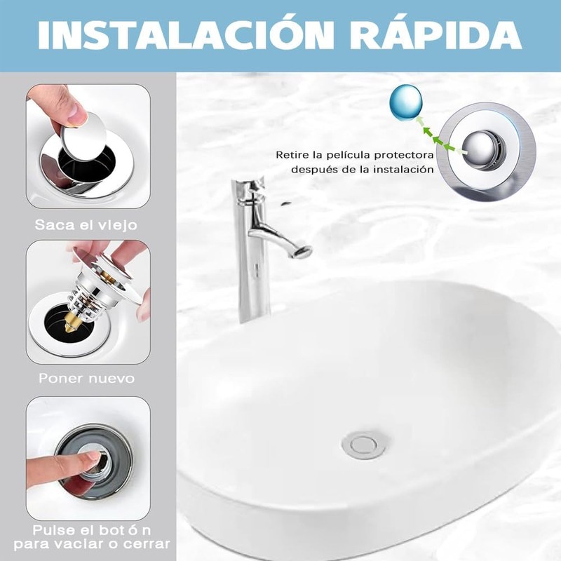 Tapón Universal Fregadero de Baño, 99% Aptos (27-41mm)（Negro）