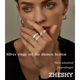 ZHESHY Women’s and Girls’ 3 Pieces Gold and Silver Rings, 18 Carat Gold-Plated for Finger, Thumb, Knuckle, Stackable Rings for Engagement, Wedding, with Cubic Zirconia, Size 52-64 / UK L-V, Bronze