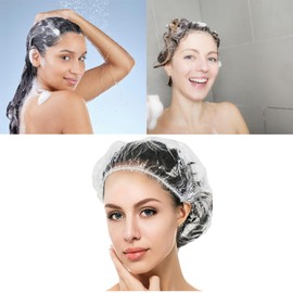 100 PCS Disposable Shower Caps,Large Thick Clear Waterproof Plastic Hair Covers for Women & Kids,Elastic Travel Spa Bath Caps for Hotel, Home, Salon Use (100 Transparent)
