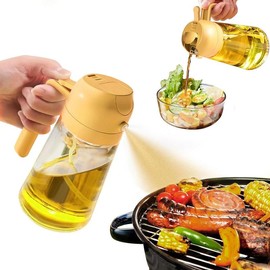 Oil Sprayer bottle for Cooking, 2-in-1 16oz Glass Olive Oil Dispenser, Food-Grade Oil Mister for Air Fryer, Salad, Frying, and BBQ Kitchen Utensils - Colour: Orange