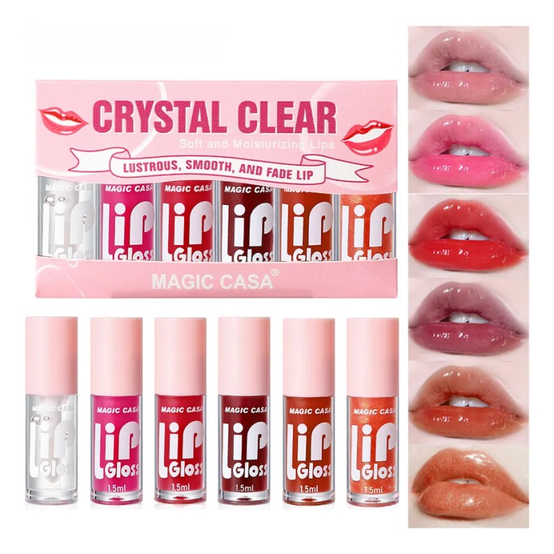 Set De 6 Brillos Labiales Cristal Hidratantes Y Duraderos