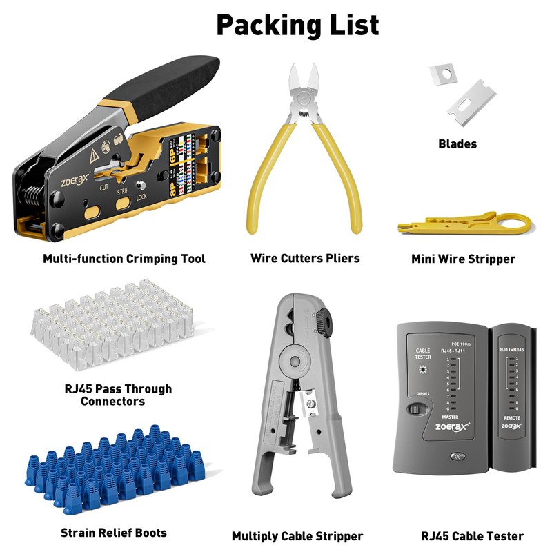 ZoeRax Ethernet Crimping Tool Kit RJ45 Crimp Tools,CAT5 Cat5e Cat6