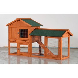 Large Wooden Rabbit Hutch 2-Story Outdoor Bunny Cage w/ Waterproof Asphalt Roof
