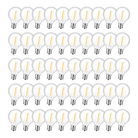 GvvooHome 50 Pack LED G40 Replacement Bulbs for String Lights, Shatterproof Plastic Globe Bulb for Indoor Outdoor Patio Decor, E12 Candelabra Socket Base, Warm White