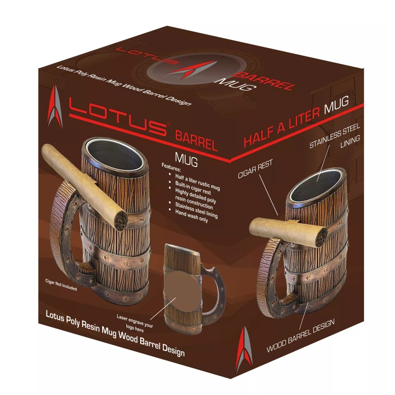 Lotus Wood Barrel Mug Design With Single Cigar Rest -