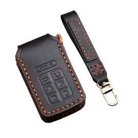 Key Fob Cover Fit for Honda Odyssey 2018-2024, 7 Buttons Leather Handmade Fob Case Cover Accessories with Keychain,360 Degree Protection,Black