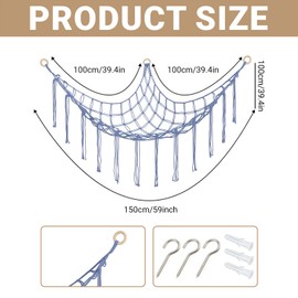 Corner Toy Storage Net for Stuffed Animals, Teddy Hammocks, Teddy Net Bear Storage Hammocks for Soft Toys, Cute Plush Storage Net for Bedroom and Playroom (Blue)