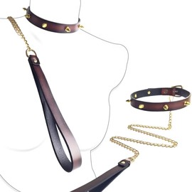 DEOLIKSEXR Leder Kragenchoker Halskette mit Nieten Verstellbarer Halskette Choker Damen Rock Halsband Nieten Halsband mit Nieten für Damen Herren, Braun