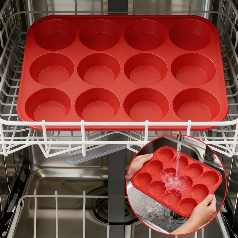 Helpcook 2Pack Silicone Muffin Pans with Metal Reinforced Frame,12 Cup