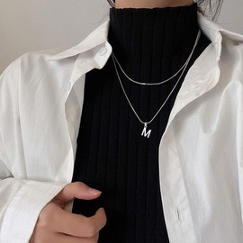 SILVERCUTE M Initial Pendant Necklace Girls Birthday Gift Sterling Silver Letter Necklaces For Women