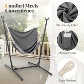 Giantex Hammock Chair with H-Shaped Stand - Heavy Duty Swing Chair with 6-Position Adjustable Height and Side Pocket, Hanging Chair for Indoor Outdoor Living Room Bedroom Patio Yard Garden, Grey