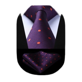HISDERN Purple Tie and Pocket Square Classic Silk Ties for Men Formal Business Polka Dot Neckties Handkerchief Set Elegant Wedding Prom Mens Ties