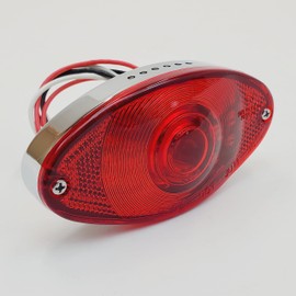 SLIM/THIN Chrome LED Cat Eye Motorcycle Vintage Tail Brake Stop Light w/License Plate Light – DOT Approved - 12 Volt Brake Light and Running Tail Light - Harley Bobber Sportster Chopper Cafe Racer