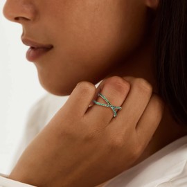 AGRULE 14K White Gold Plated Silver Criss Cross Ring Eternity Band Rings for Women 925 Stackable Wedding Bands Emerald Rings for Women, Size 9