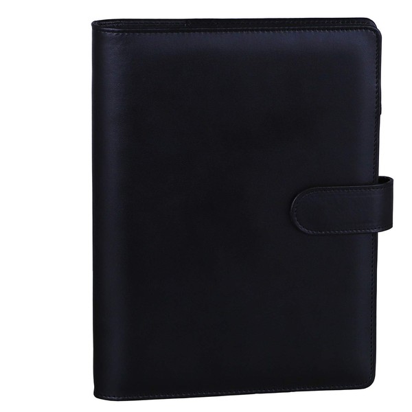 Antner A5 PU Leather Binder 6-Ring Notebook Cover for A5 Filler Paper, Refillable Personal Planner Budget Binder with Magnetic Buckle Closure, Black