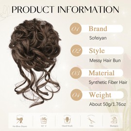 Sofeiyan Messy Bun Hair Piece Curly Wavy Hair Bun Extensions Synthetic Tousled Updo with Tendrils Hairpieces Bun Donut Accessories Scrunchies for Women, Brown Mix Light Auburn