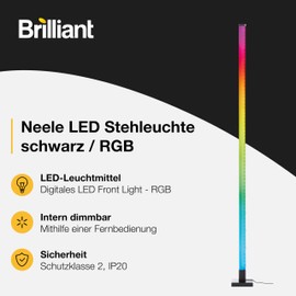 Brilliant Neele LED Floor Lamp, 150 cm, Digital RGB, Music Sensor, Dimmable, Black