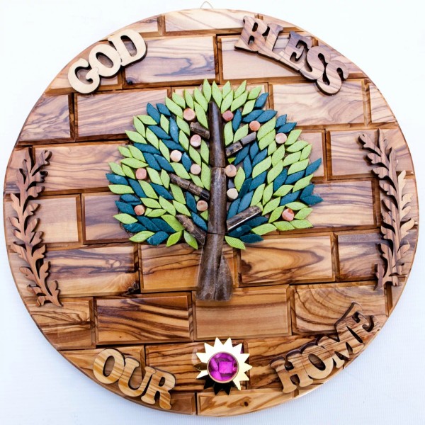 Jerusalem "Stone Tree of Life" Wall Hanging Olive Wood Plaque,