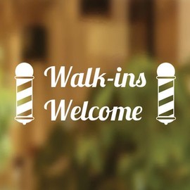 Barbers Pole Shop Walkins Welcome Vinyl Sign Hairdressers Hair Salon Window Lettering Sticker