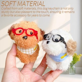 Plush Dog with Glasses Keychain – Funny Animal Keyring Charm for Women | Car Key Handbag Backpack Decor & Birthday Gift (White)