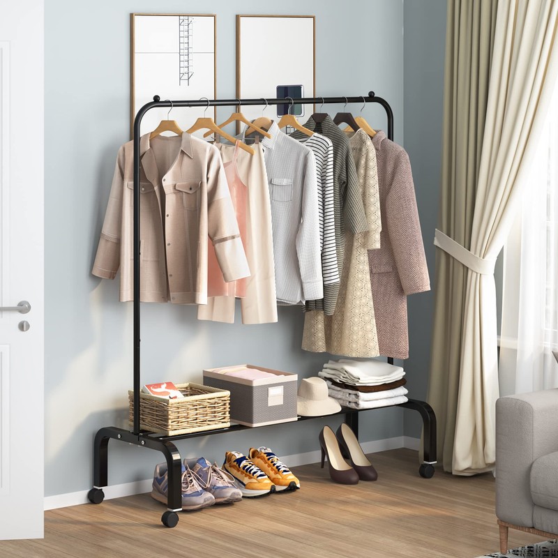 OTROUWORHT Rolling Clothes Rack Metal Clothing Rack with Wheels Garment