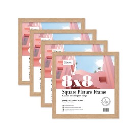 Almost Frameless 8x8 Oak Picture Frame Set of 4, Display 8x8 Picture Gallery Wall, Poster, Photo, Artwork, or Print, Oak, Square