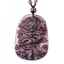 HLbshi Crystal Natural Black Obsidian Dragon Necklace Amulet Pendant Bead with Adjustable Chain (ice Obsidian)