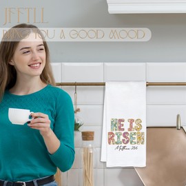 JFFTLL He is Risen Easter Kitchen Towels, Religious Christian Easter Dish Tea Towels for Kitchen Decor, Bible Verses Hand Towels for Bathroom Decor, 16x24 Inch