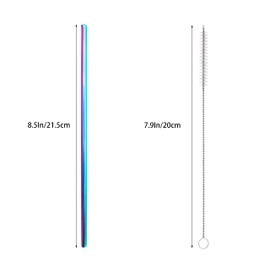 10 Pcs Stainless Steel Straws, Reusable Drinking Straws, Straight Metal Straw Sets with 2 Pcs Cleaning Brushes (8.5 Inch, Colorful)