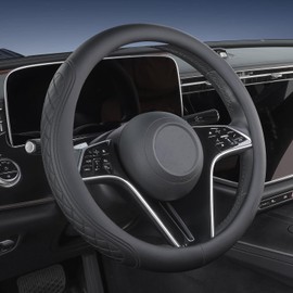 TAUYANG Steering Wheel Cover Women Men Compatible with Dodge RAM 1500 2500 3500 Truck 2012-2024 2025 Grand Caravan 2008-2023 Standard Cab Quad Cab Crew Cab Mega Cab Car Accessories, Black 15 ½''-16''