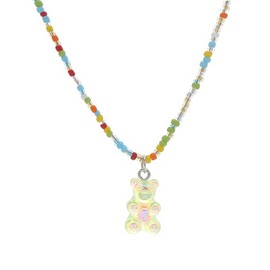 FORUBUS Colorful Gummy Bear Necklace, Cute Resin Candy Necklace with Adjustable Chain, Kawaii Jewelry for Women (D lime)