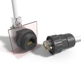 AOHUA IP68 Waterproof RJ45 Coupler (4-Pack) - 90° Panel-Mount Shielded Ethernet Connector for Cat5/Cat6/Cat7 LAN Cables (AH-RJ45-M21F90)