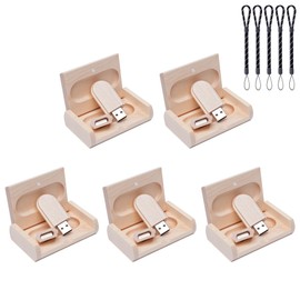 Meiyuexiang Pack of 5 32 GB Wooden Flash Drive USB 2.0, High Speed Maple Wood USB Flash Drive Thumb Drive Memory Stick with Wood Box