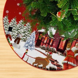 Christmas Tree Skirt Christmas Santa Claus Snowman Xmas Tree Skirts for New Year Holiday Christmas Party Decorations 120cm