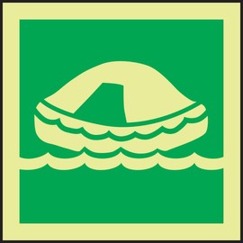 Accuform MLMR104GX Lumi-Glow Flex Adhesive Vinyl IMO Sign, "(Life Raft)", 6" Length x 6" Width x 0.070" Thickness, Green on Glow, 6" Height, 6" Wide, 6" Length, Plastic, 6x6