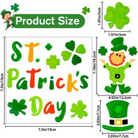 JOICEE 6pcs St. Patrick's Day Gel Window Clings, Shamrock Gnome Gold Clover Irish Lucky Window Stickers for St. Patrick's Day Window Decors for Kid.