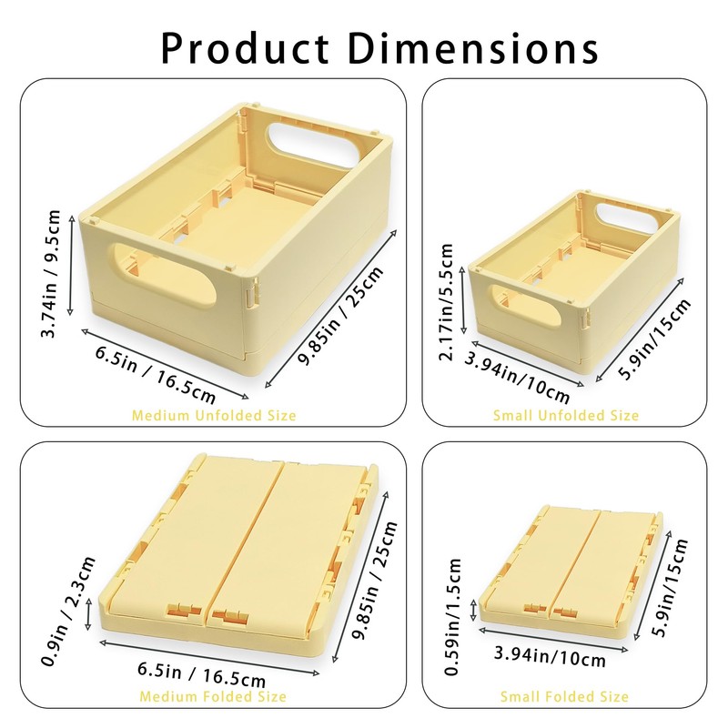 Plastic Storage Crate Folding Desk Organizer Basket Set of 4,