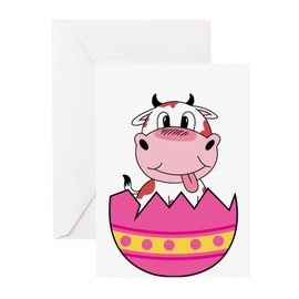 CafePress Happy Easter Egg Cute Cow Animal Fa Greeting Cards Folded Greeting Cards (10-pack) Glossy