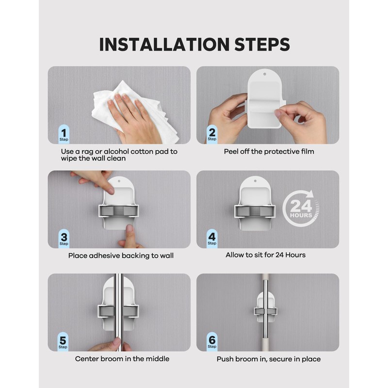 MCOMCE Plastic Broom Holder Wall Mount, White, 4 Count