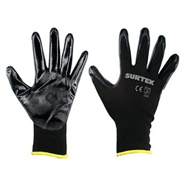 Surtek GNNC Guantes de nailon con palma recubierta de nitrilo talla chica con puño elástico