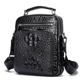 Whatna Crocodile Embossed Cowhide Leather Shoulder Bag, Men's, 2-Way, Cross-Handbag, Pochette, Wallet, 4 Card Storage, Vertical, Smaller, Messenger Bag, For Commuting to School or Work, Shoulder Bag,